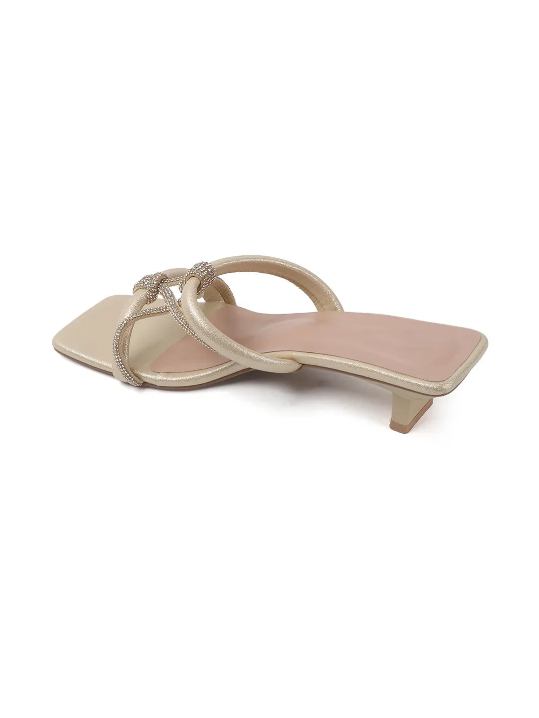 Shimmer Strap Open-Toe Mid Heels