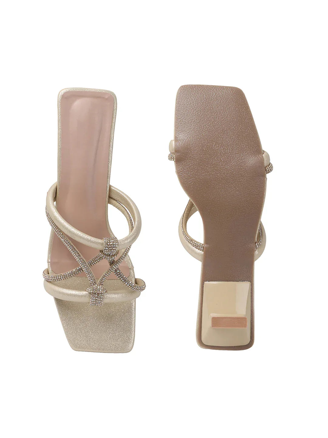 Shimmer Strap Open-Toe Mid Heels