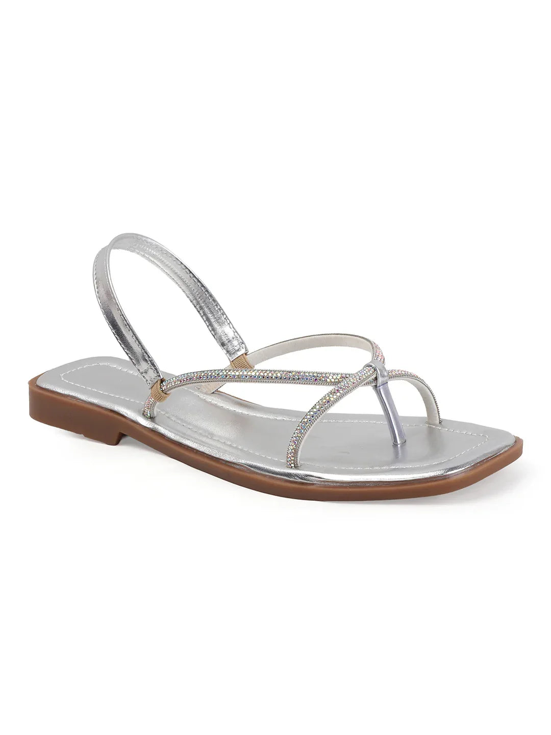 TRYME Tiny Embellished Rhinestones Slingback Flat Sandals For Women's