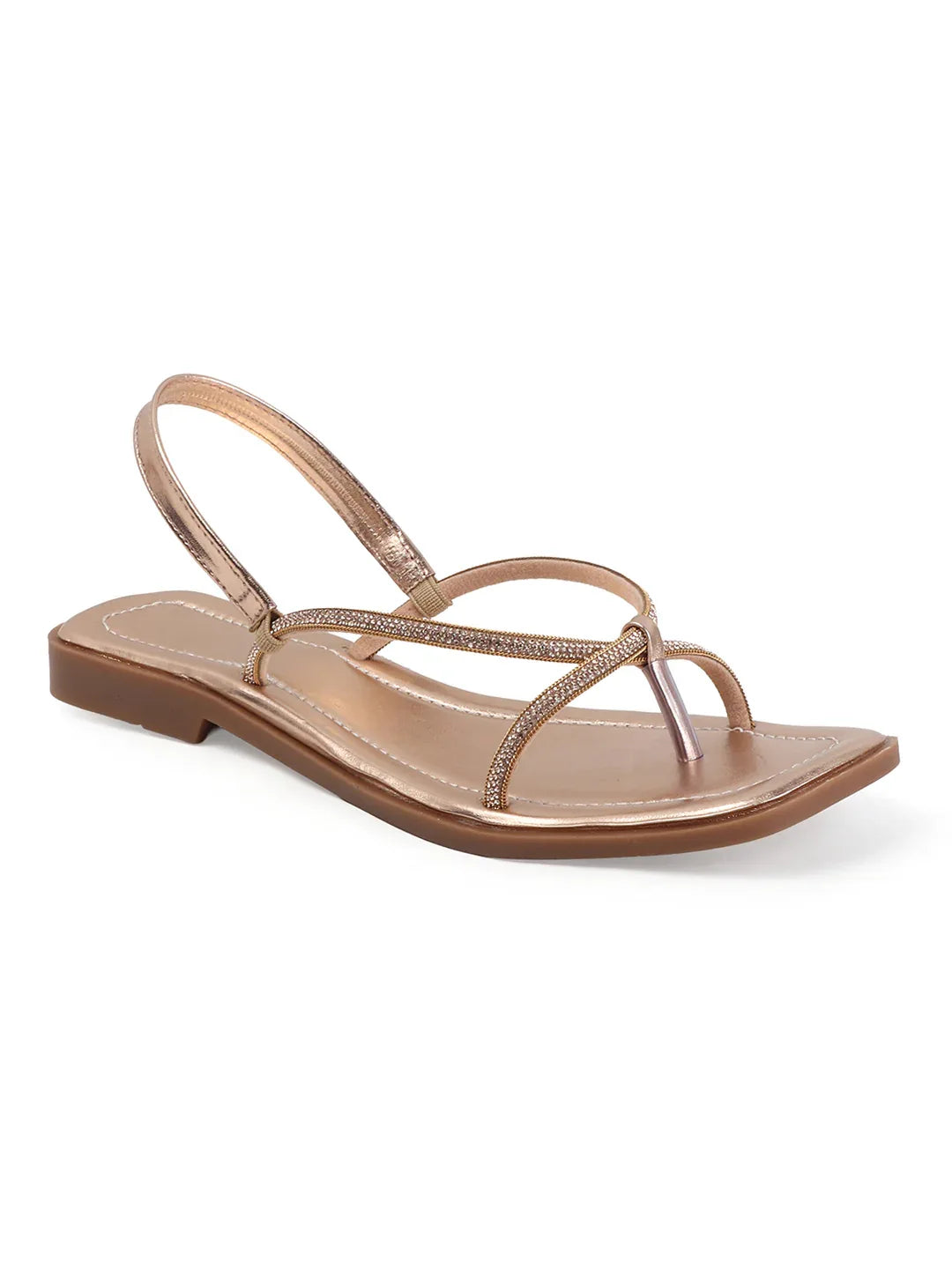 TRYME Tiny Embellished Rhinestones Slingback Flat Sandals For Women's