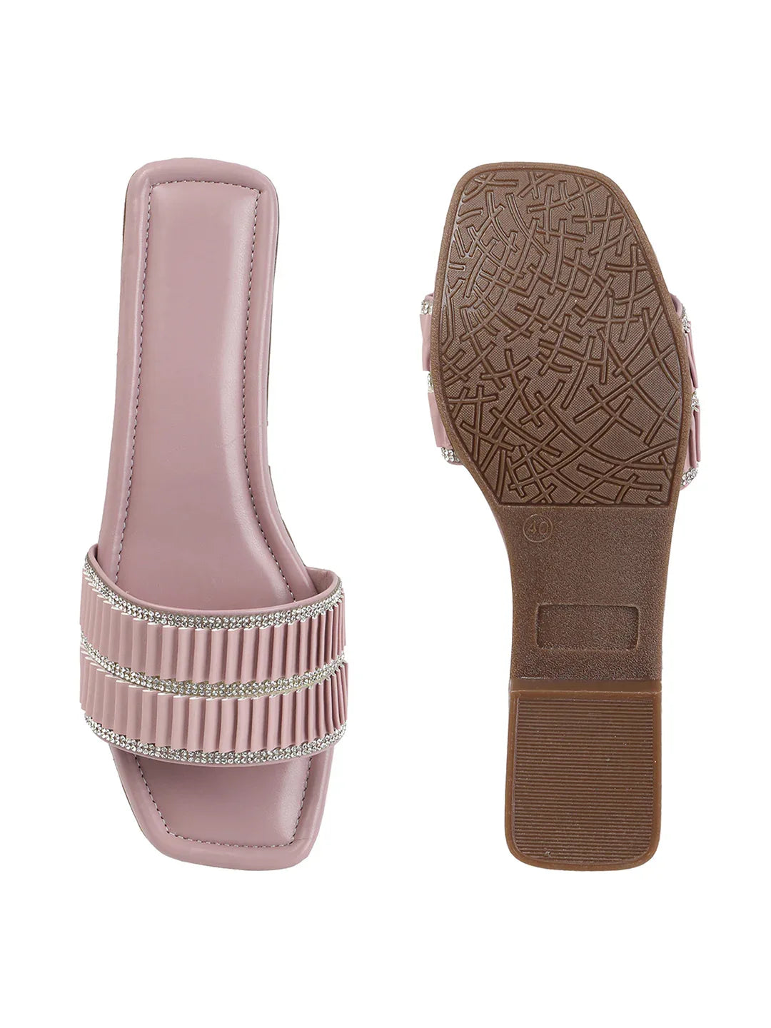 TRYME Trendy Square Toe Slip-on Flat Sandals For Women And Girls