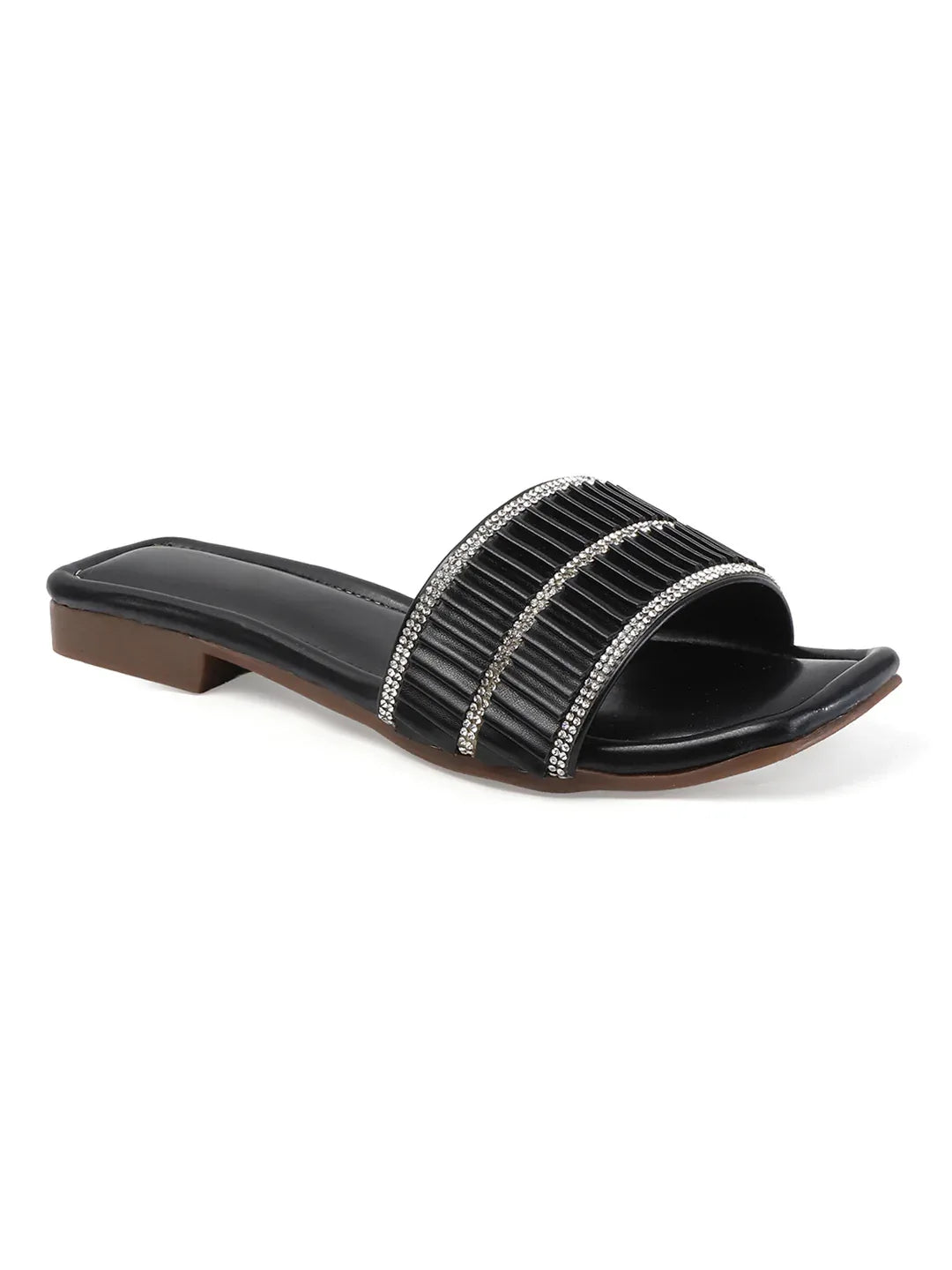 TRYME Trendy Square Toe Slip-on Flat Sandals For Women And Girls