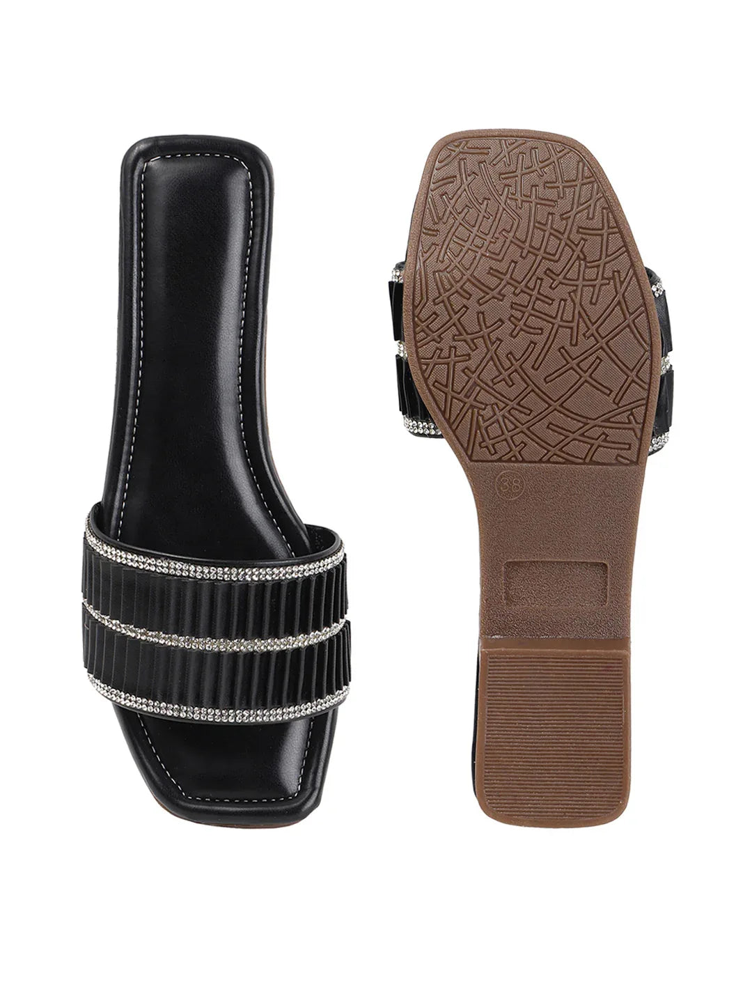 TRYME Trendy Square Toe Slip-on Flat Sandals For Women And Girls