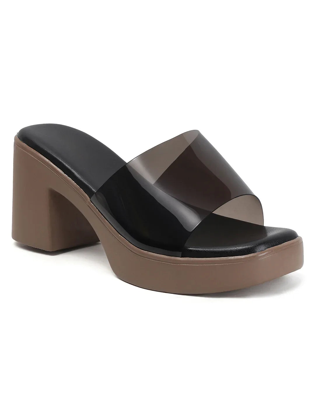 Modern Gloss Strap Mid Heel Slides