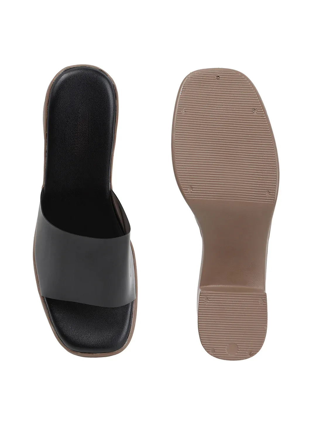 Modern Gloss Strap Mid Heel Slides