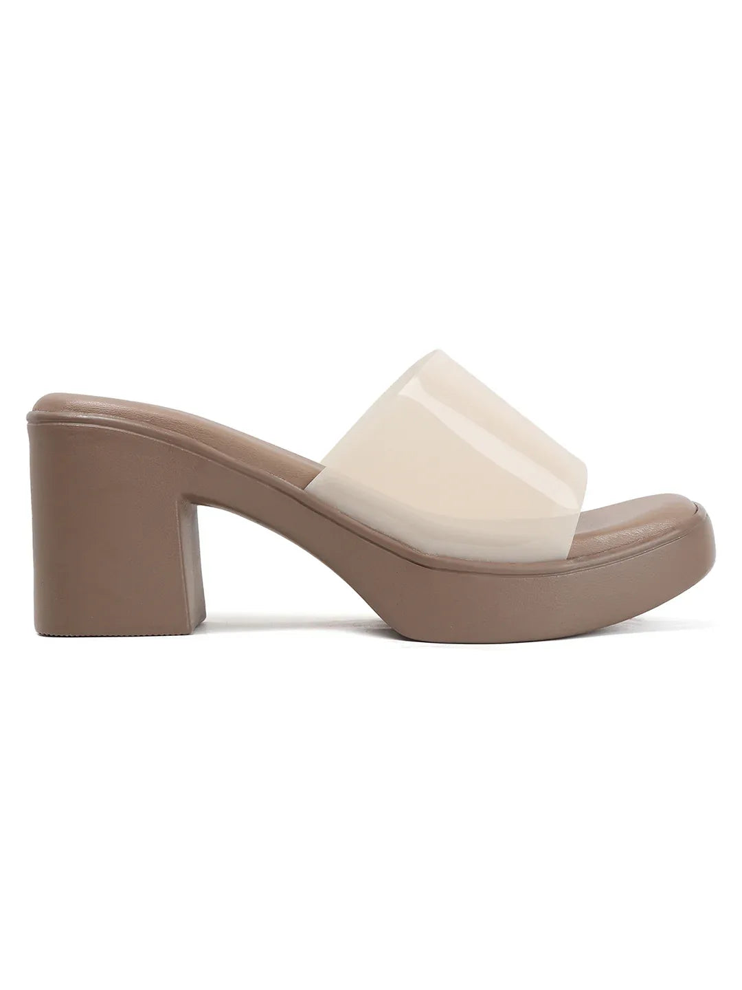 Modern Gloss Strap Mid Heel Slides