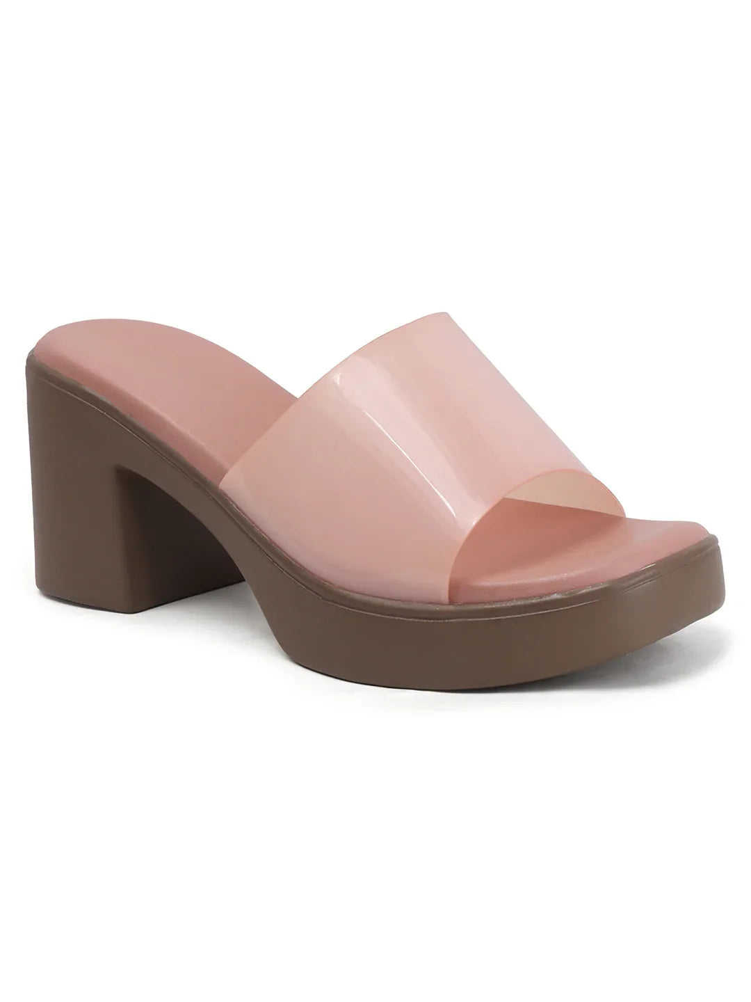 Modern Gloss Strap Mid Heel Slides