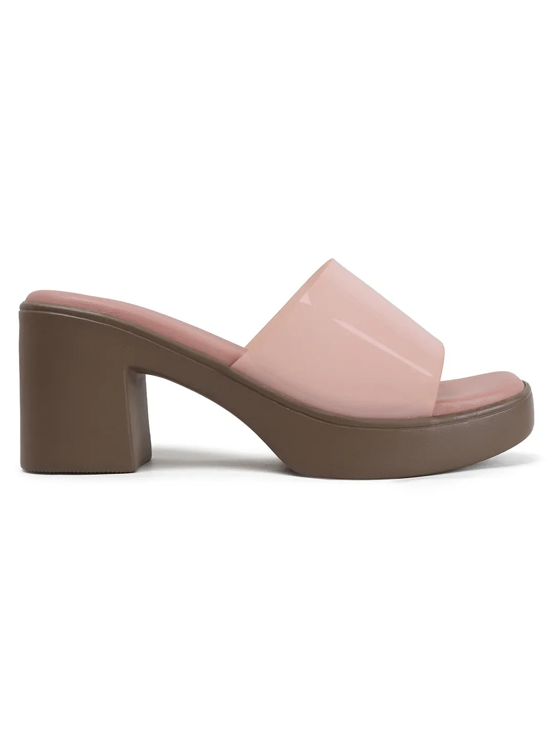 Modern Gloss Strap Mid Heel Slides