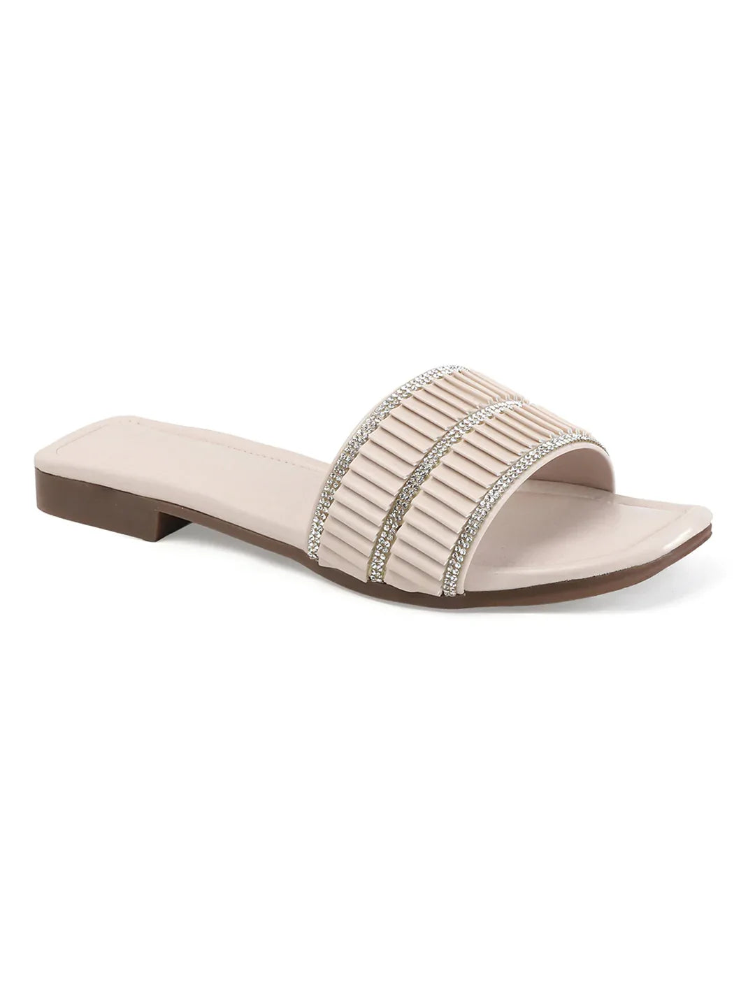 TRYME Trendy Square Toe Slip-on Flat Sandals For Women And Girls