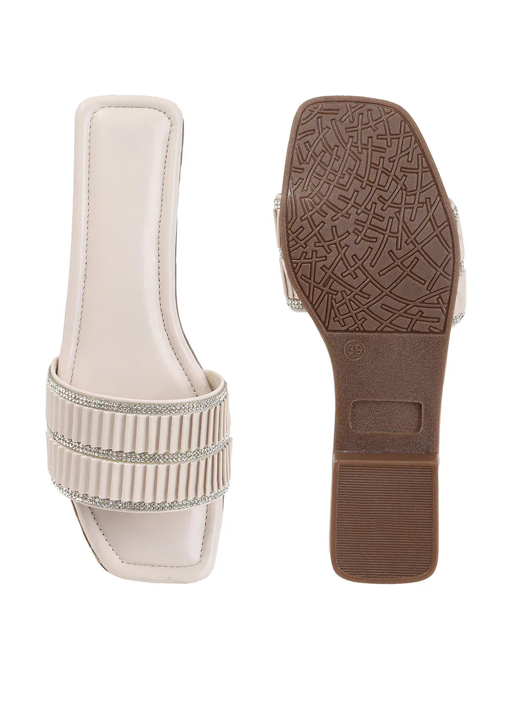 TRYME Trendy Square Toe Slip-on Flat Sandals For Women And Girls