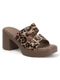 Animal Print Double Buckle Block Heel