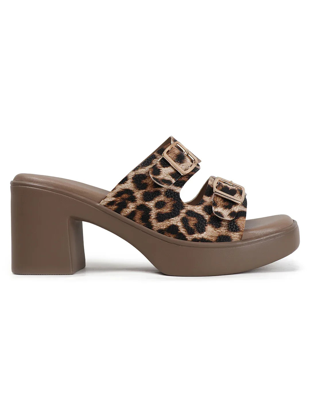 Animal Print Double Buckle Block Heel