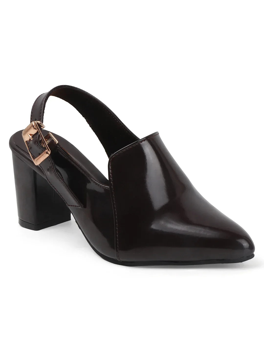 Elegant Gloss Finish Mid Heel Shoes