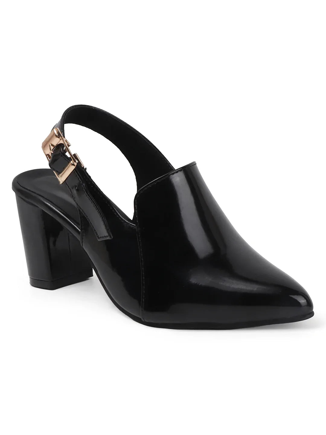 Elegant Gloss Finish Mid Heel Shoes