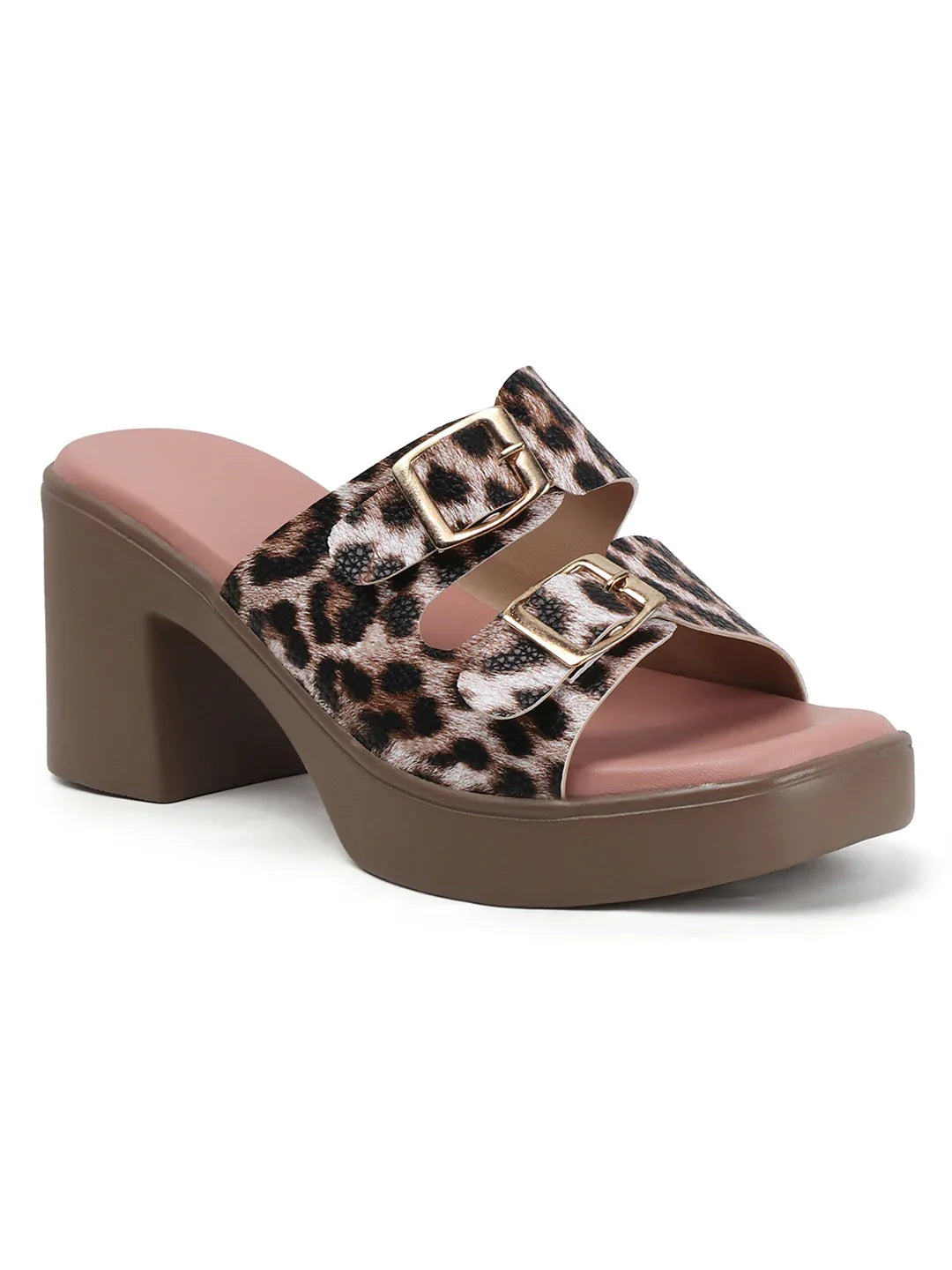 Animal Print Double Buckle Block Heel