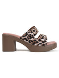 Animal Print Double Buckle Block Heel
