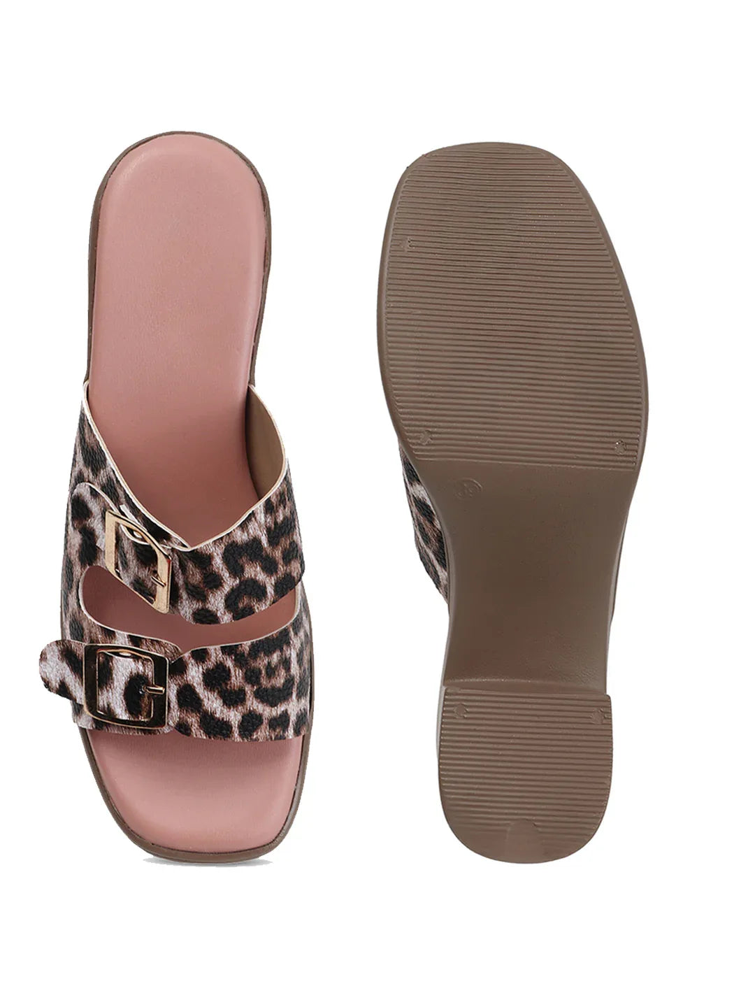 Animal Print Double Buckle Block Heel