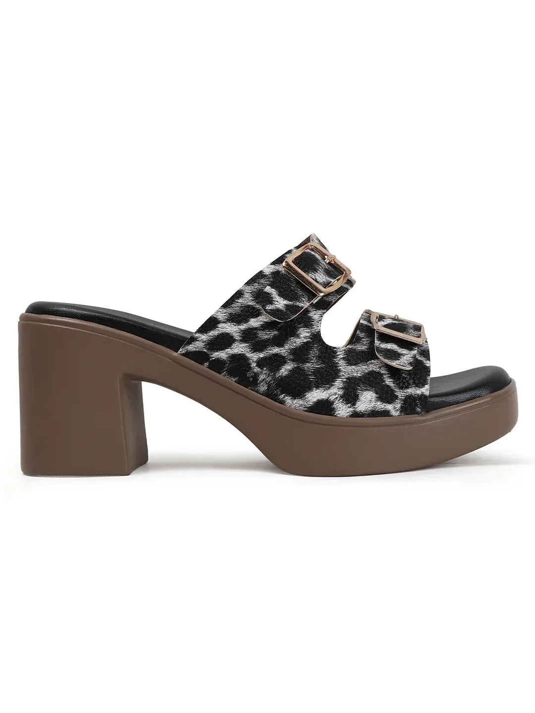 Animal Print Double Buckle Block Heel