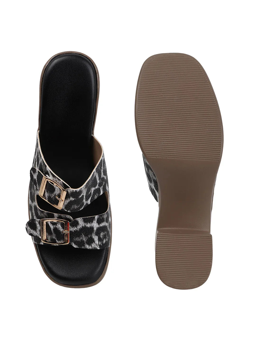 Animal Print Double Buckle Block Heel