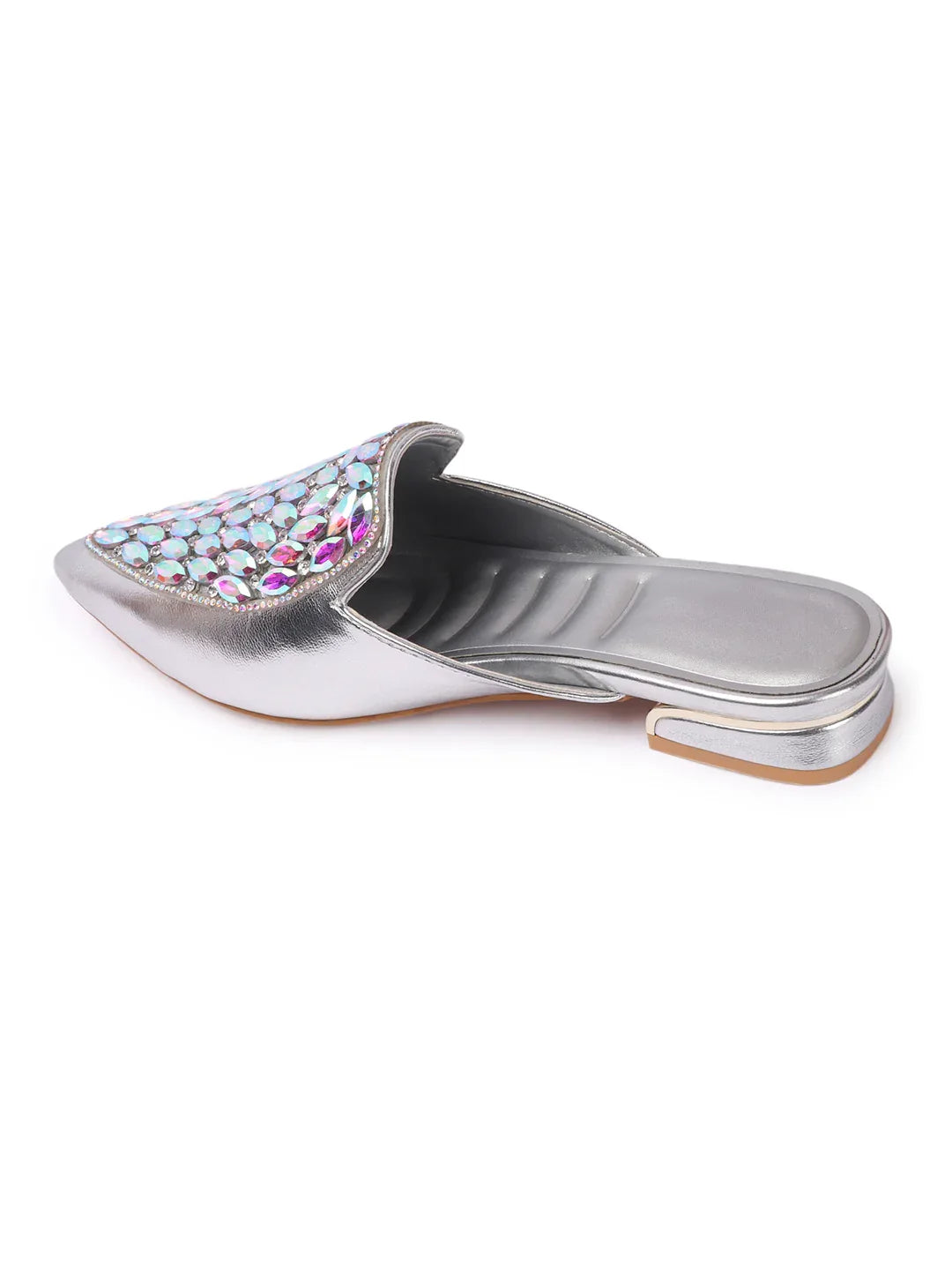 Crystal Embellished Pointed Toe Mule Flats