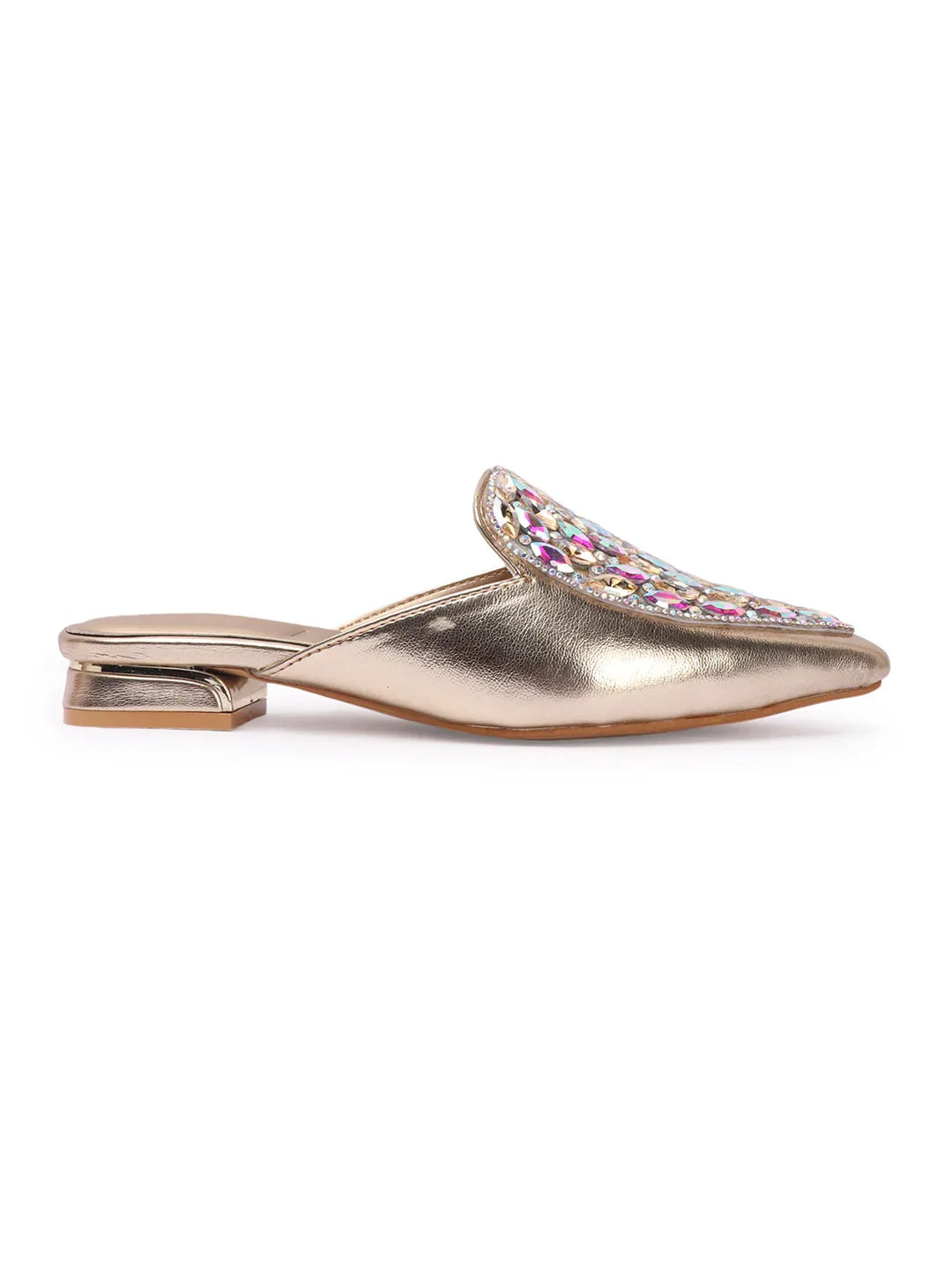 Crystal Embellished Pointed Toe Mule Flats