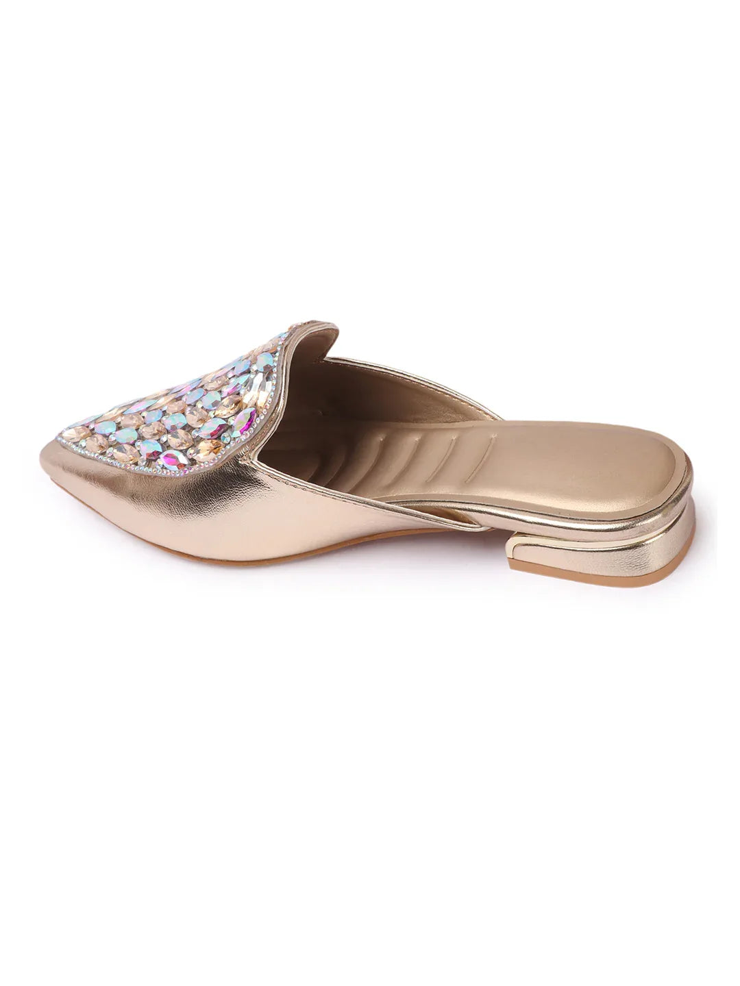 Crystal Embellished Pointed Toe Mule Flats