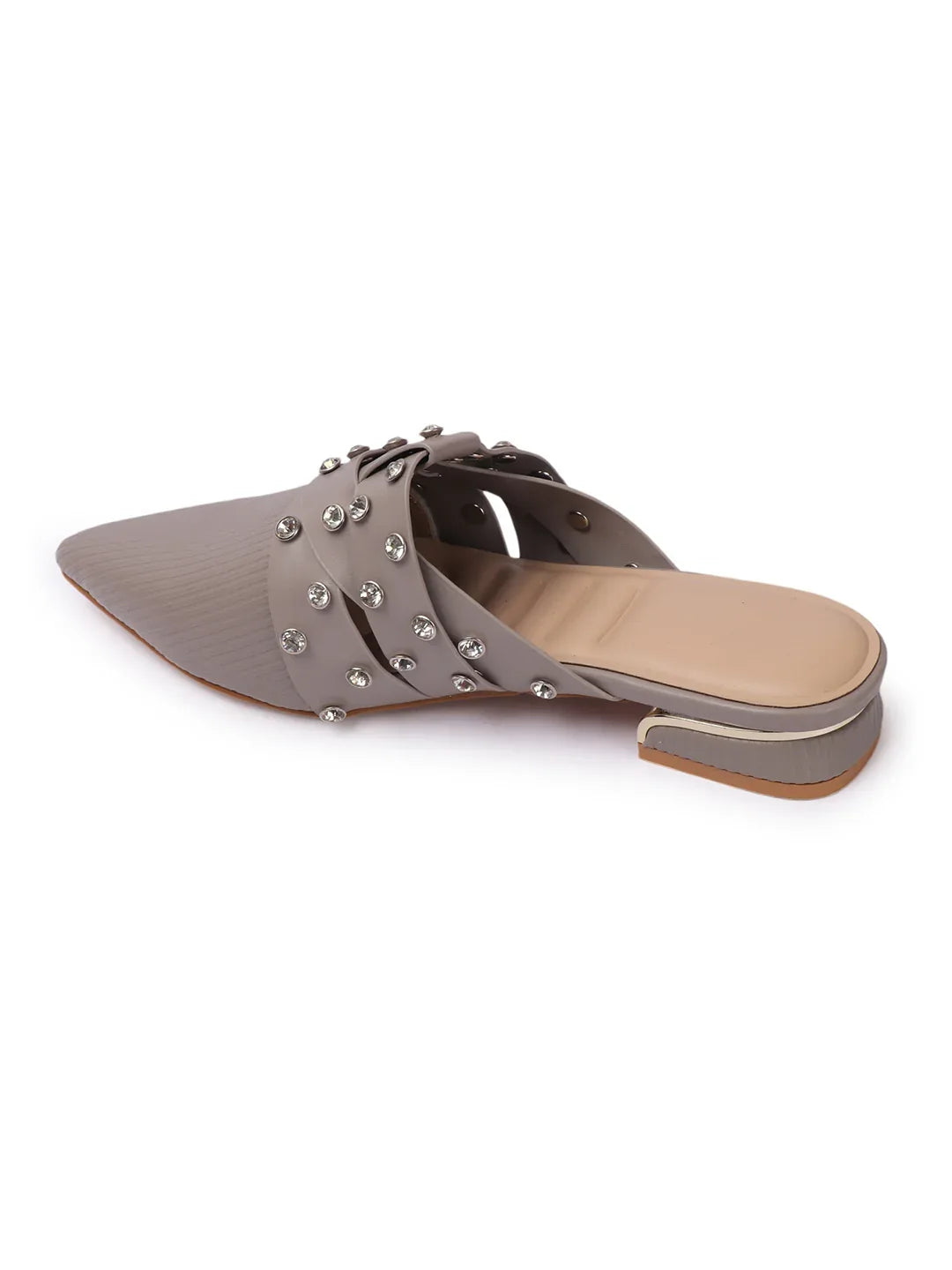 Textured Pointed Toe Studded Slip-On Mules