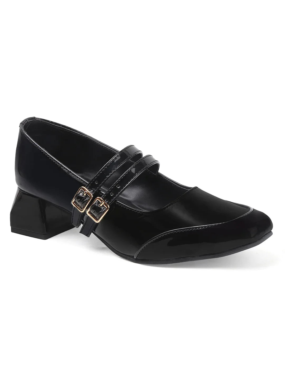Patent Finish Buckle Detail Mid Heels