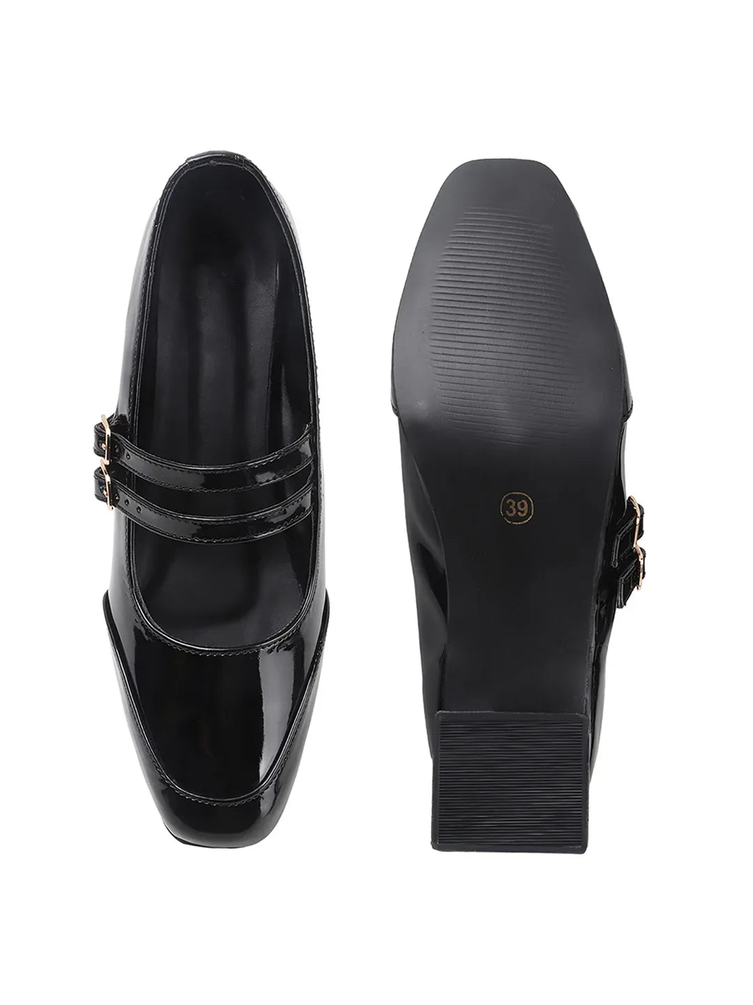 Patent Finish Buckle Detail Mid Heels