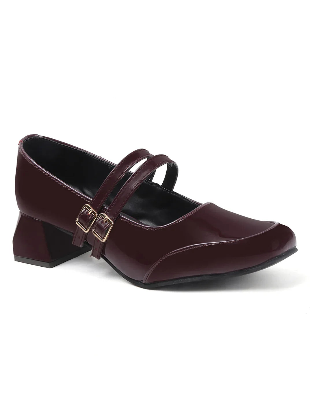 Patent Finish Buckle Detail Mid Heels