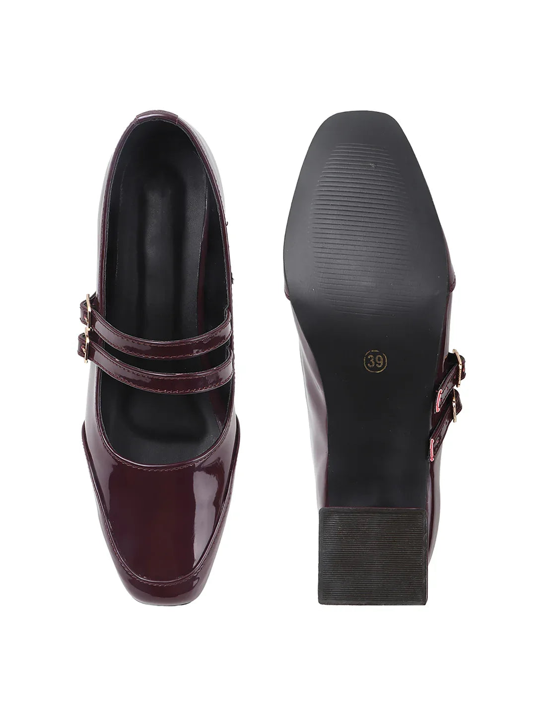 Patent Finish Buckle Detail Mid Heels