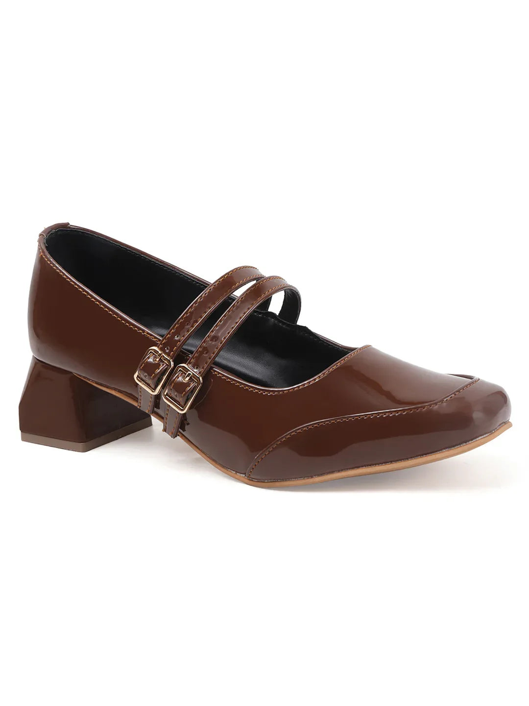 Patent Finish Buckle Detail Mid Heels