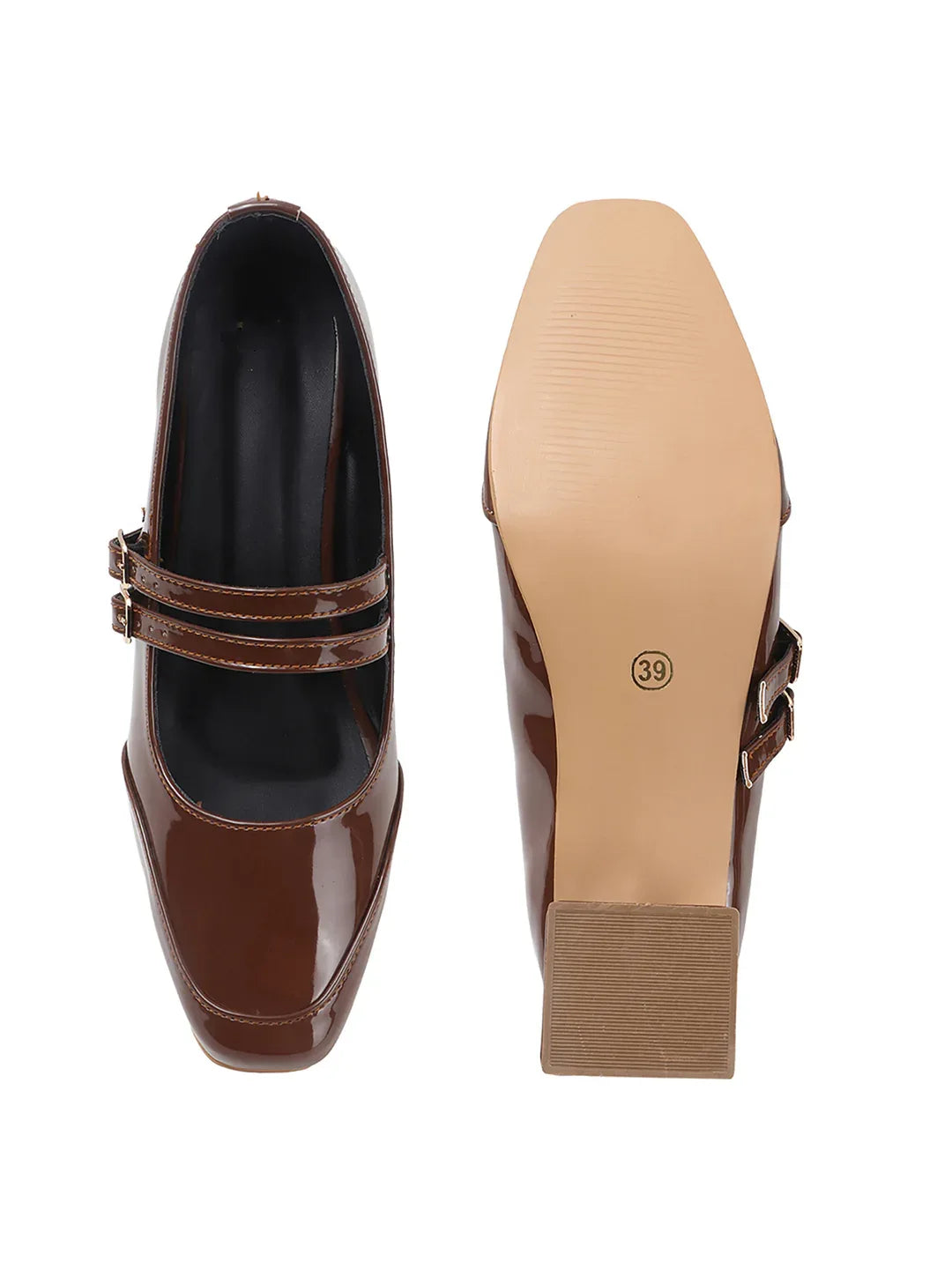 Patent Finish Buckle Detail Mid Heels