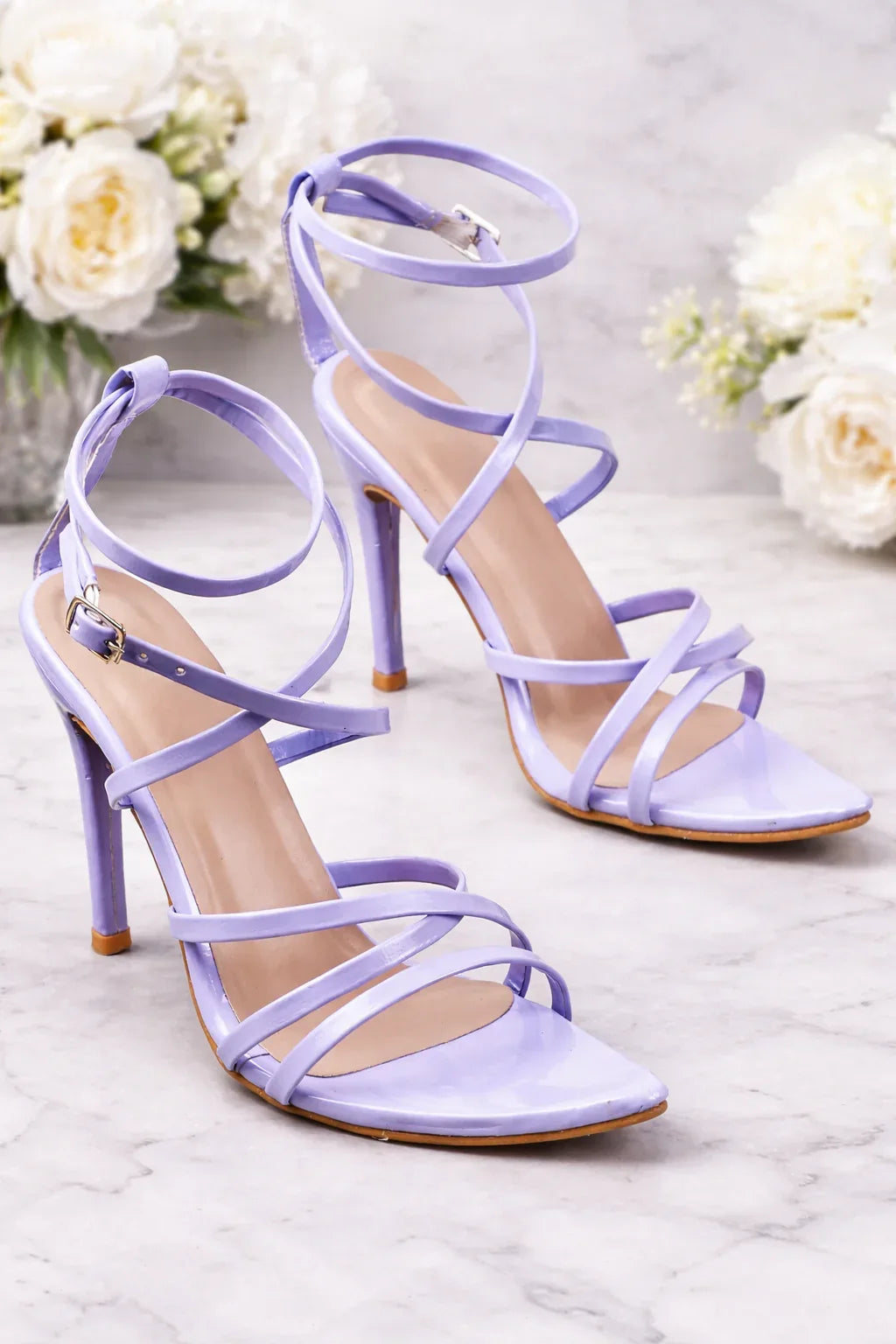 Crimson Cross-Strap Stiletto Heels