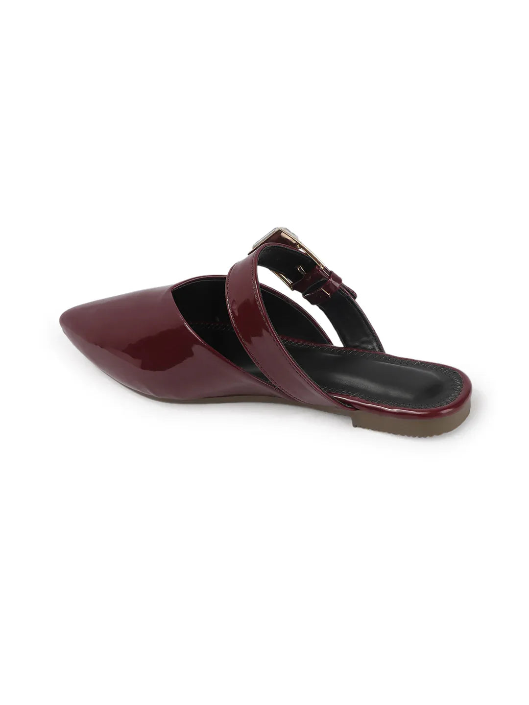 Gloss Finish Crystal Strap Pointed Toe Mules