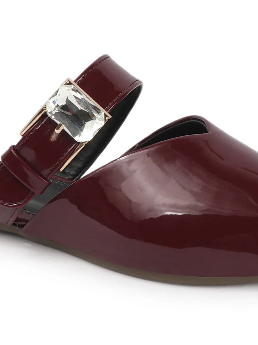 Gloss Finish Crystal Strap Pointed Toe Mules