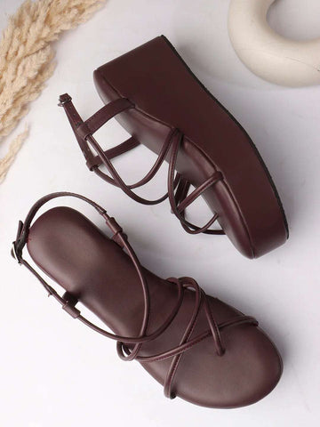 Trendy Open-Toe Strappy Wedges Heel Sandals