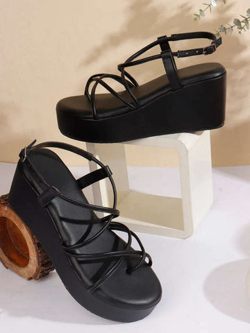 Trendy Open-Toe Strappy Wedges Heel Sandals