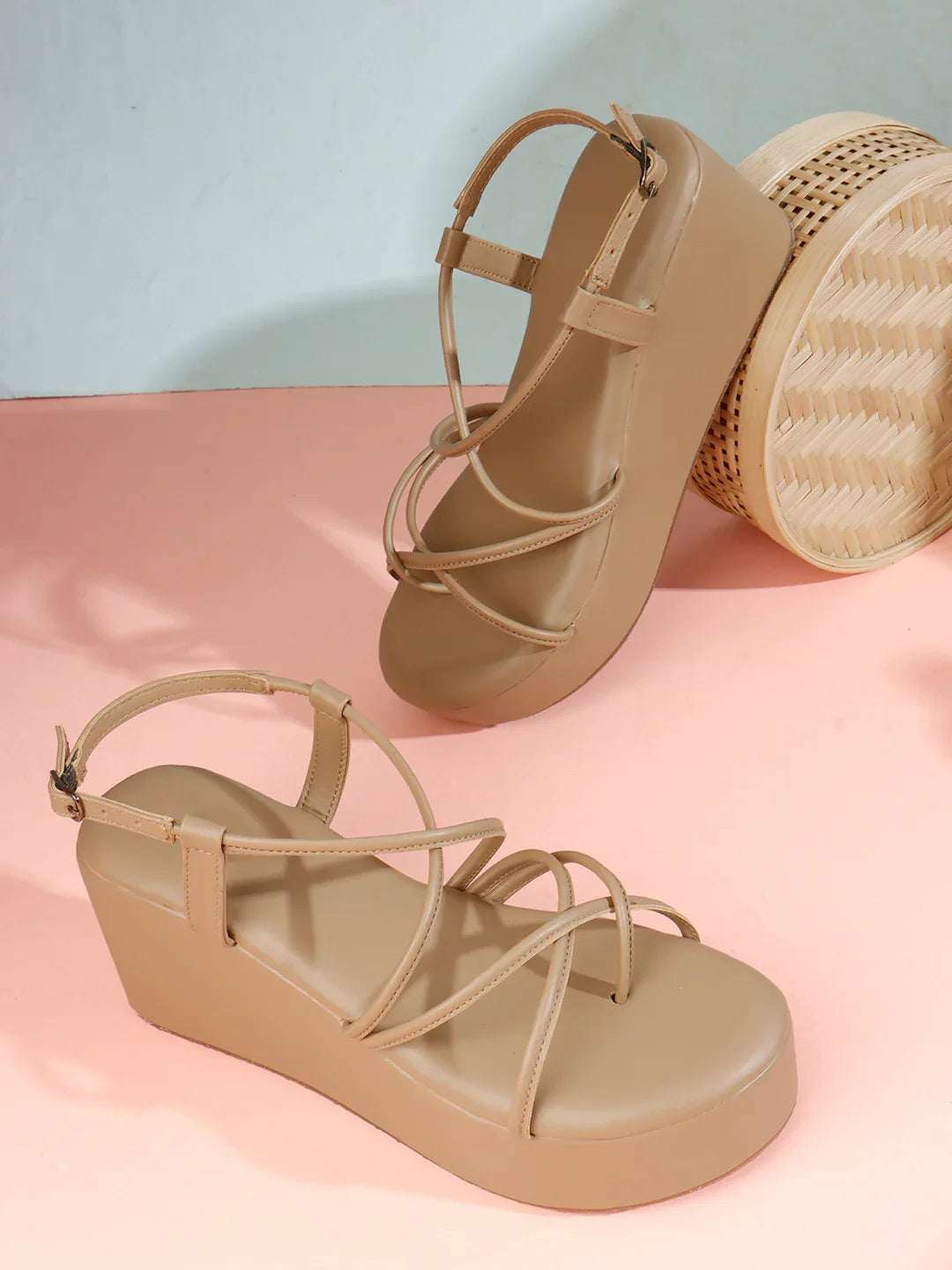 Trendy Open-Toe Strappy Wedges Heel Sandals