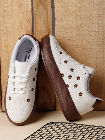 Floral Embroidered Trendy Platform Sneakers