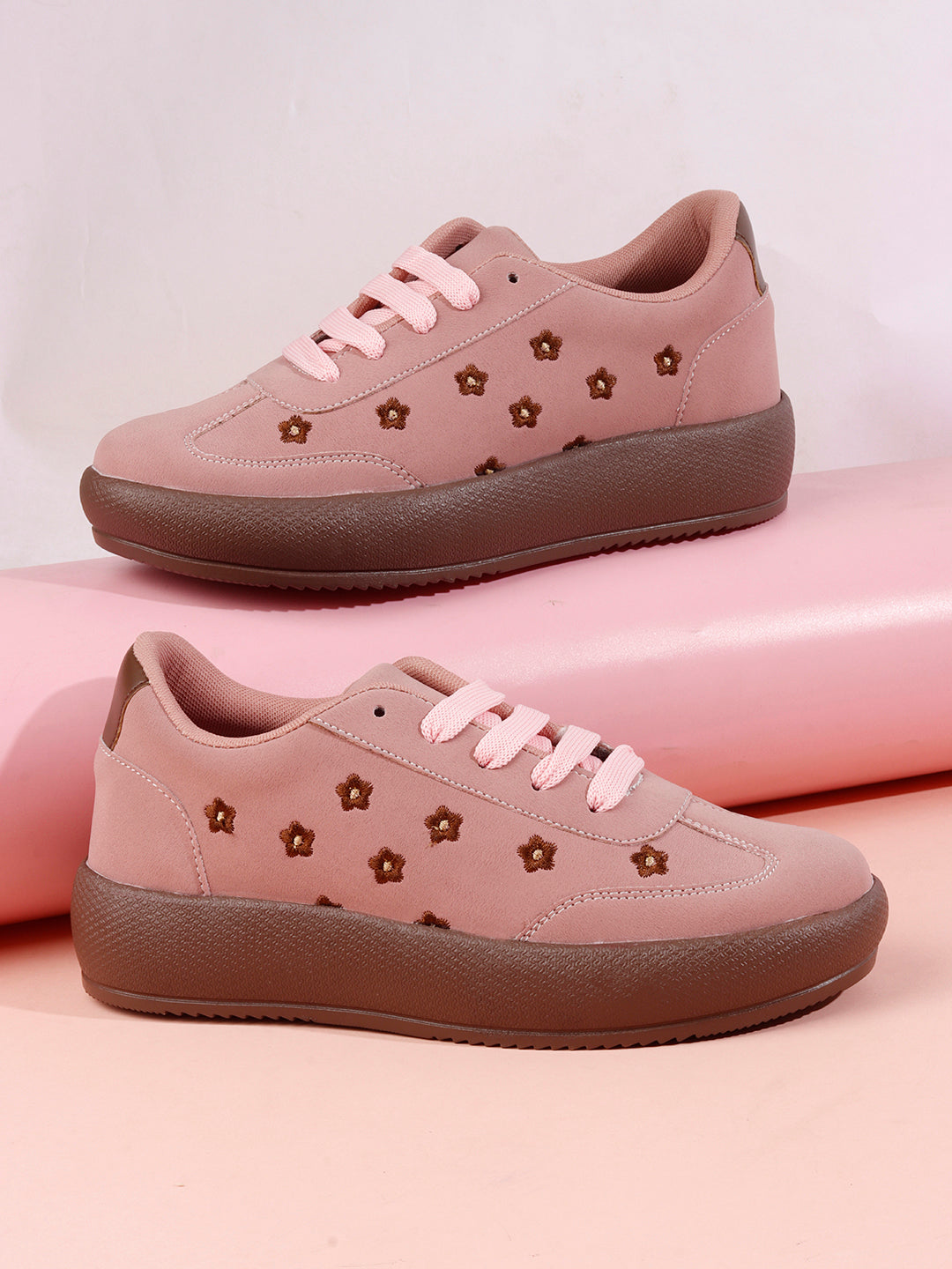 Floral Embroidered Trendy Platform Sneakers