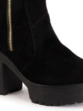 Women’s Black Party Wear Ankle Boots with Chunky Heel