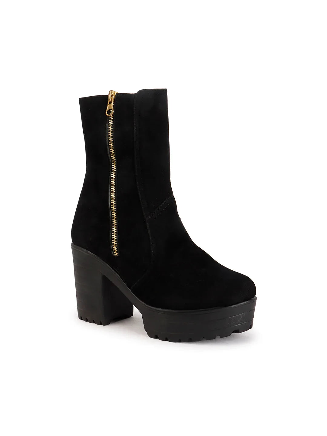 Women’s Black Party Wear Ankle Boots with Chunky Heel