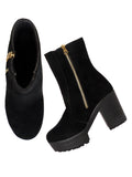 Women’s Black Party Wear Ankle Boots with Chunky Heel