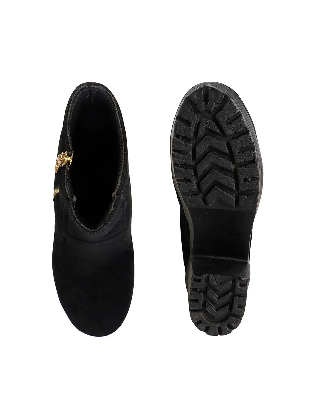 Women’s Black Party Wear Ankle Boots with Chunky Heel