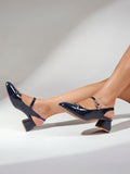Classic Patent Strap Mid Heel Pumps