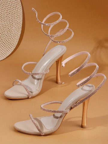 Glam Studded Bow Pointed Slingback Heels