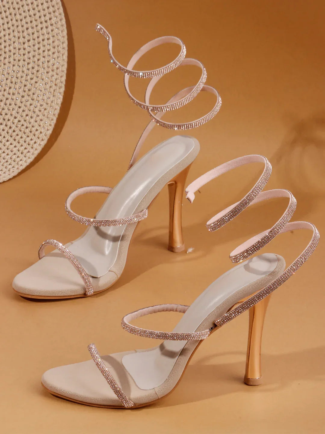 Crystal Strap Ankle Wrap Stiletto Heels
