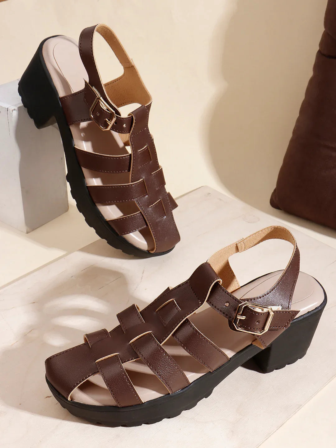Bold Multi-Strap Casual Heels
