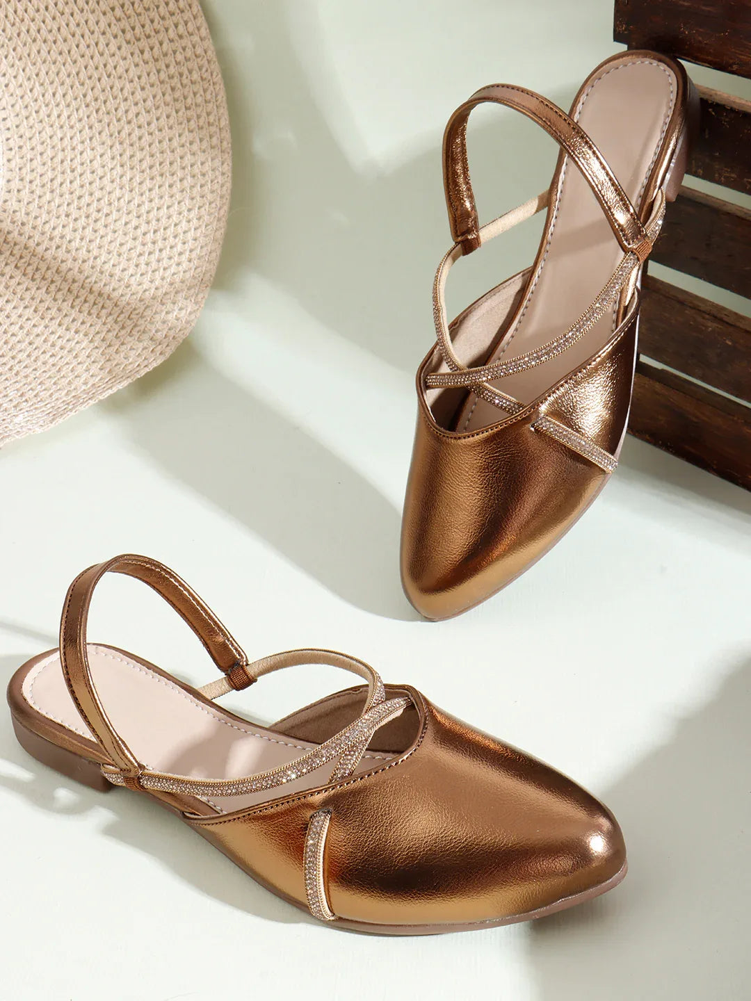 Shimmer Strap Slingback Flat Mules for Women